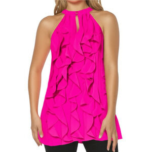 Trulli Ruffled Halter‎ Blouse Womens Small Fuchsia/Pink Vibrant Feminine Flowy